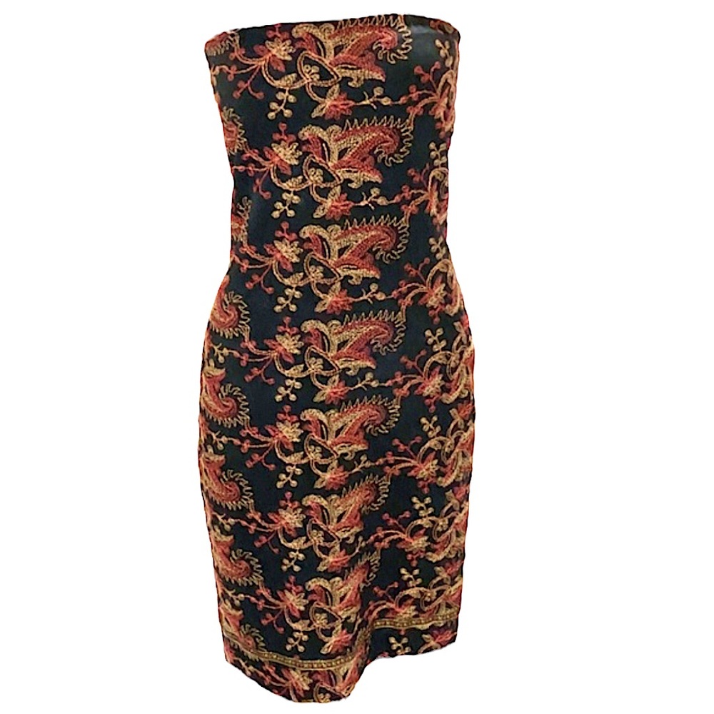 Nicole Miller Collection Black Strapless‎ Dress with Embroidery 10